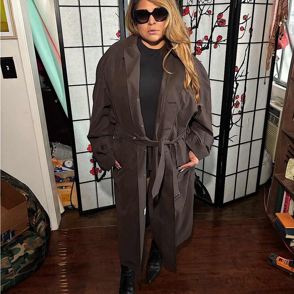 Vintage London Fog Oversized Brown Trench Coat Belted Duster Y2K Minimalist